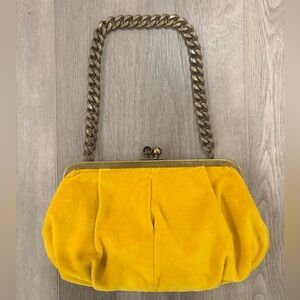 J. Crew Velvet Clutch with Chain Strap in Golden Chartreuse